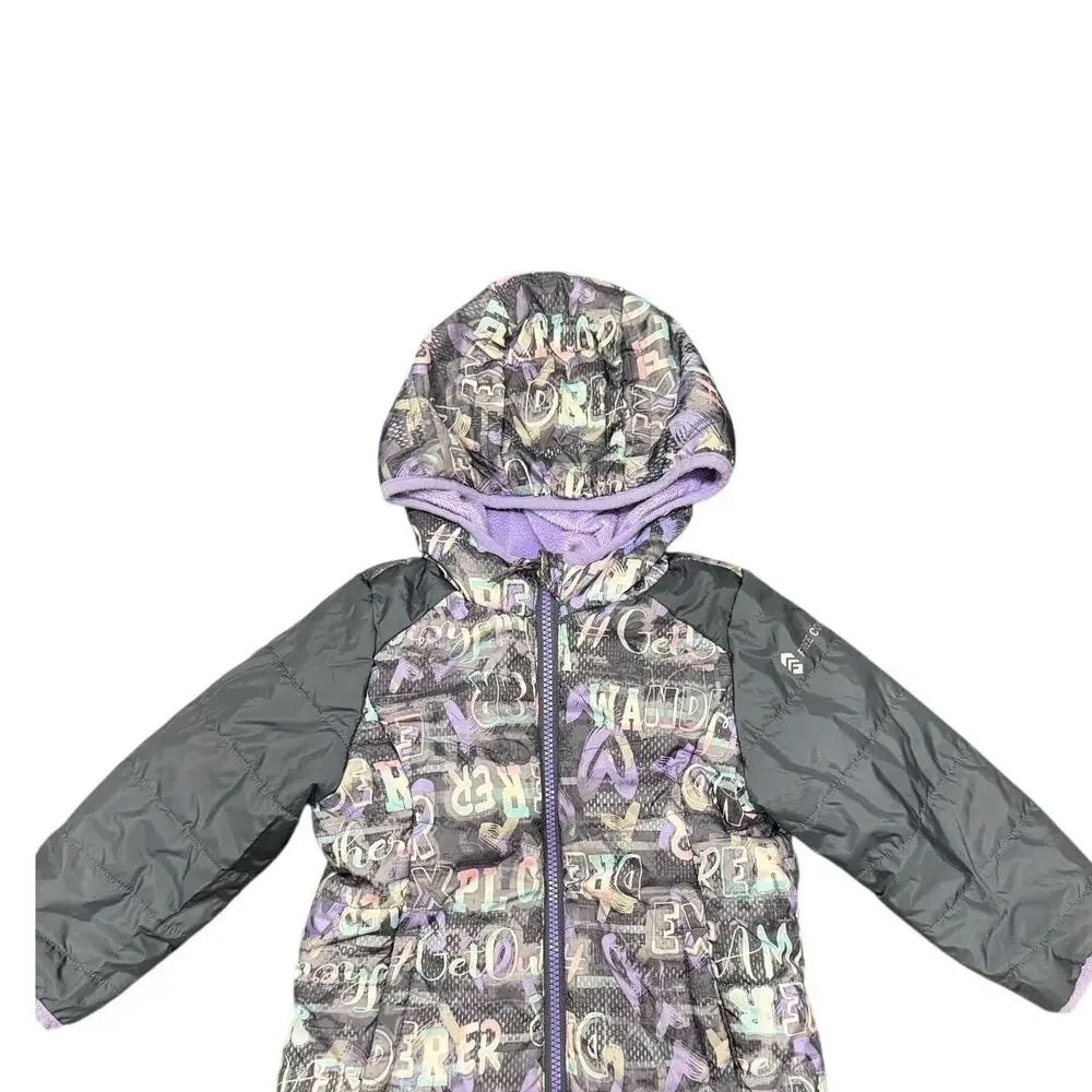 Girl's Free Country Reversible Winter Coat - Purple/Pink/Gray - Size 3T